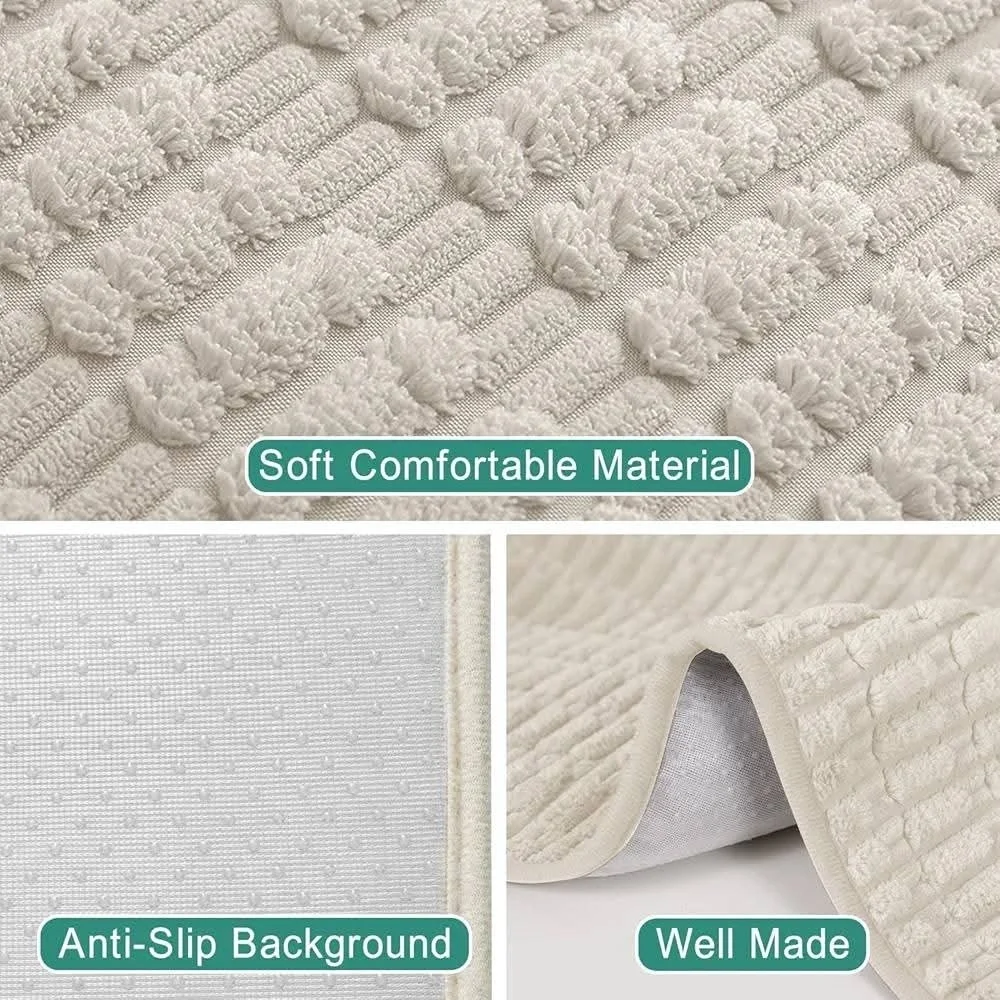 Textured Cream Sofa Armrest Cover And Matching Couch Runner With Puff Balls